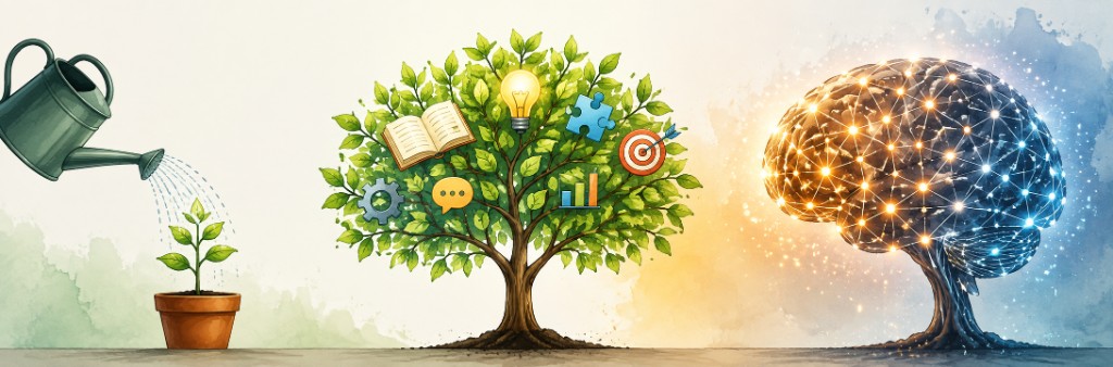 From training investment to AI capability: watering a seedling, growing skills, and building a neural network